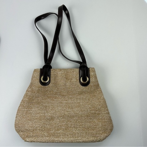 Amanda smith Woven Straw Shoulder Bag Beige with Brown Leather Straps - Picture 1 of 12